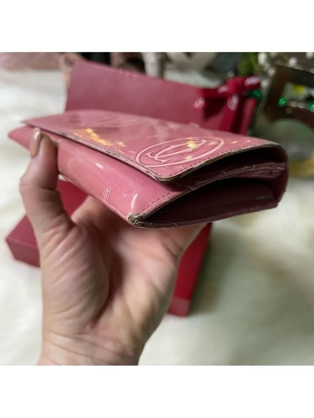 CARTIER MUST DE CARTIER HAPPY BIRTHDAY PINK PATENT LEATHER WALLET AUTHENTIC